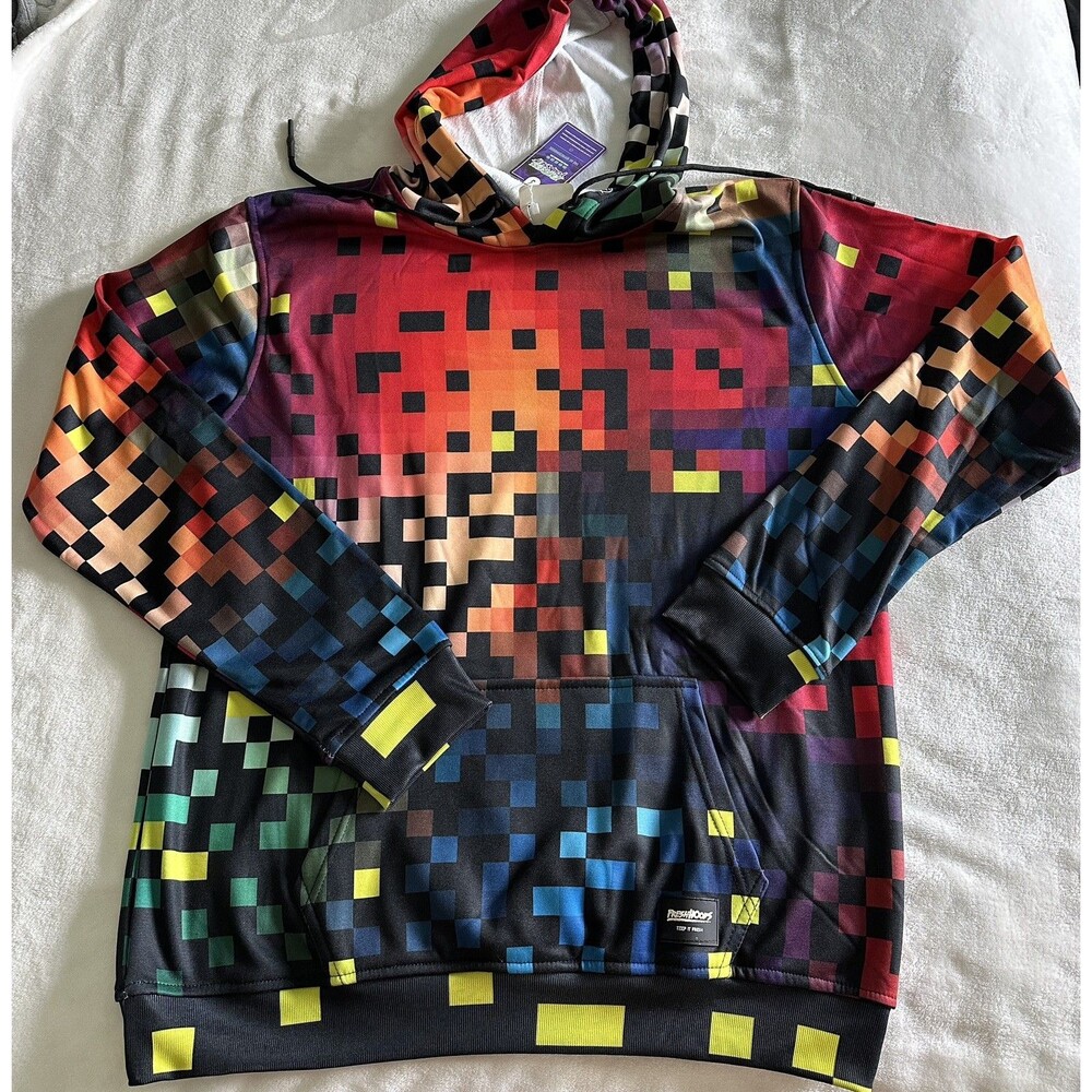 NWT - Fresh Hoods Pixel Gradient Hoodie Mens Size L Multicolor Gamer Style